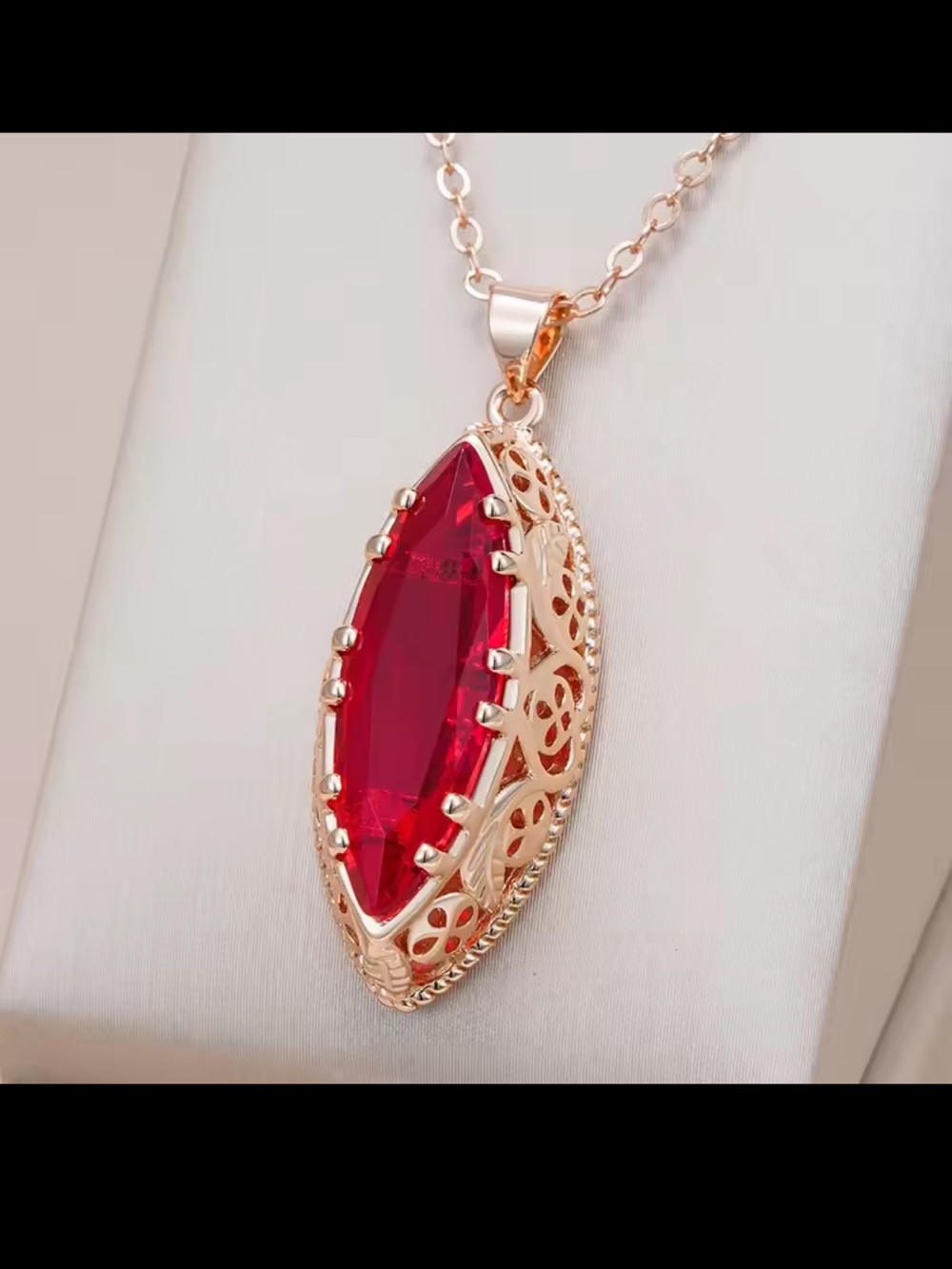 Rose Gold Pendant Necklace with Red Natural Zircon Necklace 18”